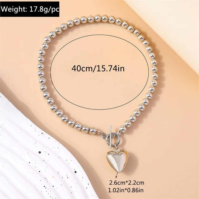 Aihua Silberfarbene CCB-Perlen Liebesherz-Anhänger Halskette für Frauen Gotische Herz-Halskette Choker Y2K Schmuck Geschenke – Detail 6