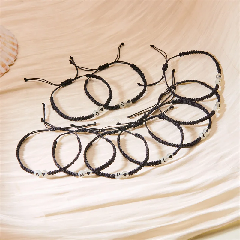 Luminous 26 Letters Initial Heart Charms Bracelets Handmade Adjustable A-Z Braided Bracelets for Women Men Friendship Jewelry