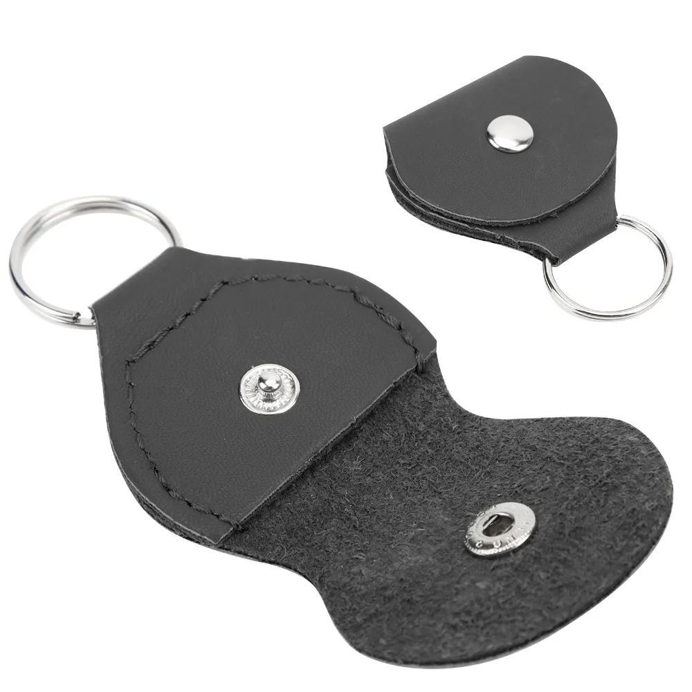 3PCS PU Leather Leather Guitar Picks Keychain Black/Coffee color Snap Open Closure Snap Open Key Case Portable Ring Storage Box