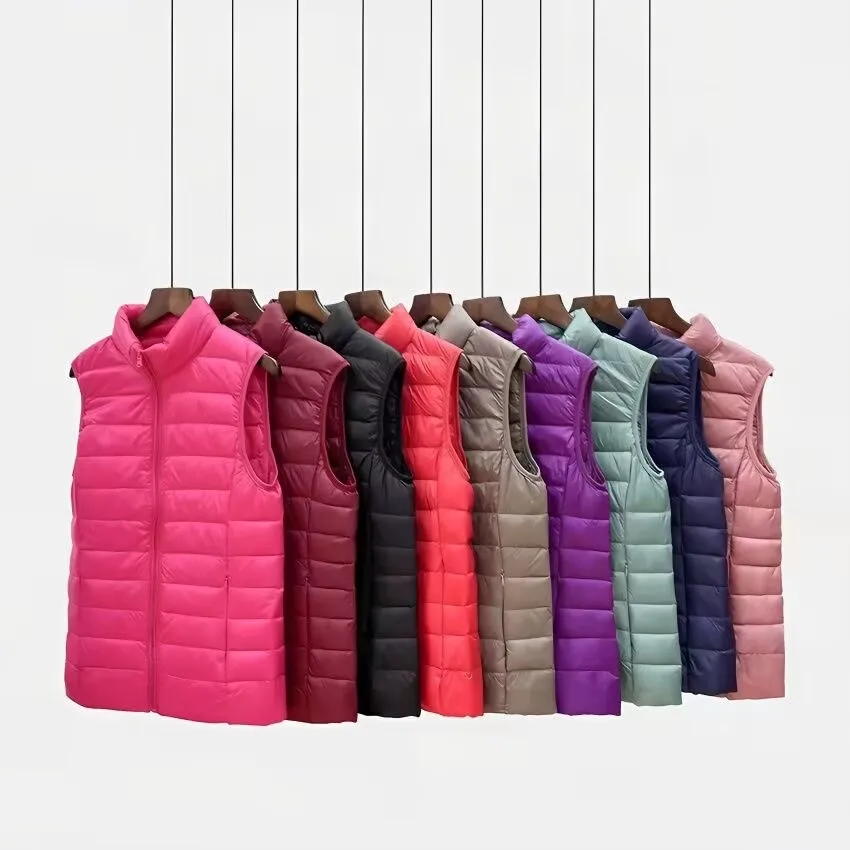 Women Sleeveless Vest Jackets Winter Fashion Ultra Light Down Coats Women Stand Collar Warm Waistcoats Clothing
