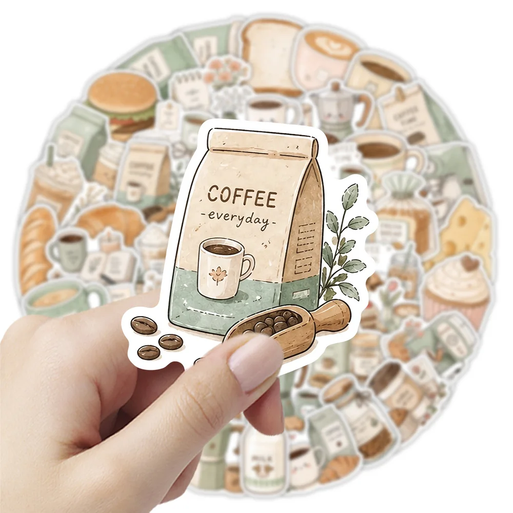 50-Pack Ins-Style Coffee Moment Doodle Stickers Guitar Mobile Tablet Notebook Decorative Stationery Simple Hand-Drawn Decals