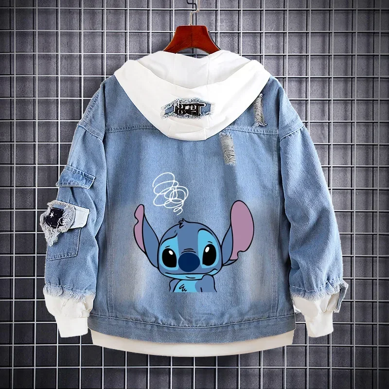 Stitch Spring and Autumn Couple Jacket Cartoon Angel Hoodie Collaboration Men's and Women's Thin Hooded Cardigan Denim Sweater