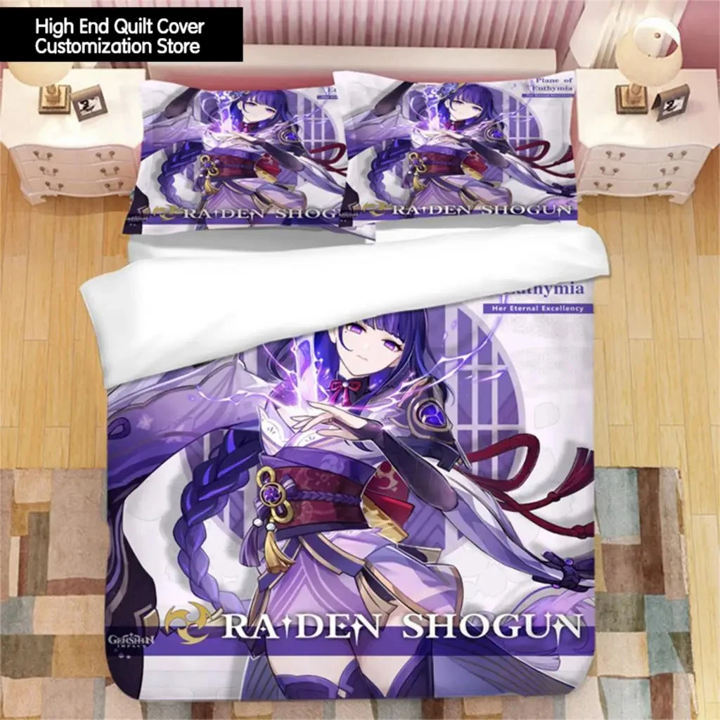

Genshin Impact Raiden Shogun 3D Printed Bedding Set Duvet Covers Pillowcases Comforter Bedding Set Bedclothes Duvet Cover