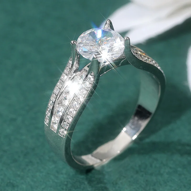Exquisiter silberfarbener, mit weißen CZ-Steinen eingelegter Damenring, geometrischer Schmuck für den täglichen Gebrauch, Party- und Hochzeitsschmuck – Detail 4