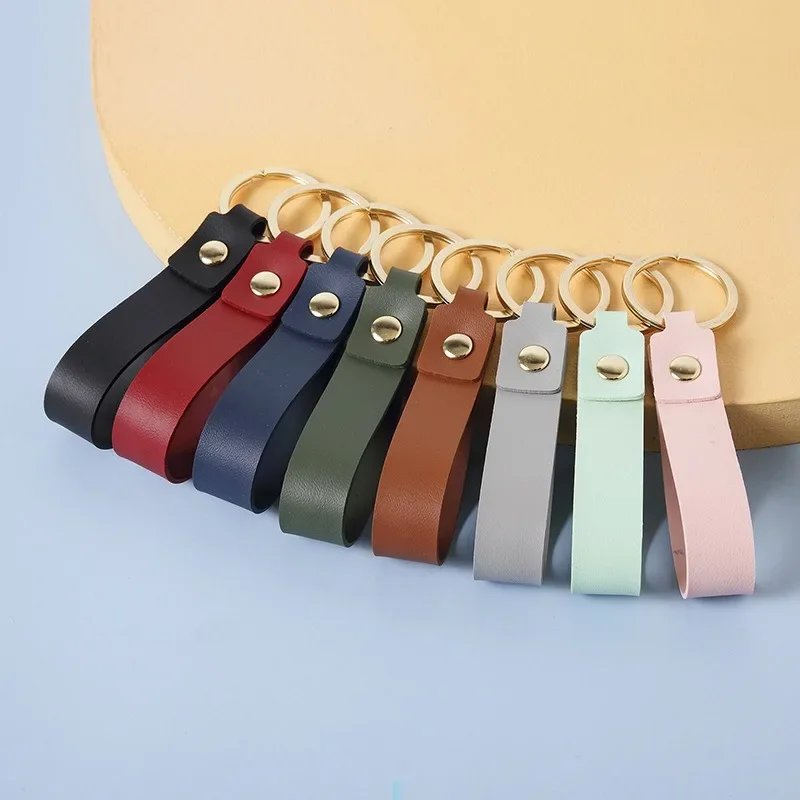 INS Style Personality PU Keychain Keyring Fashion Metal Cowhide Key Ring Chain Motorcycle Car Hanging Rope DIY Manual Gift