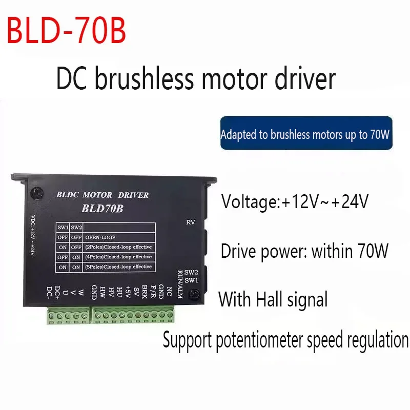 BLD-70B brushless DC motor driver Controller 12V-24V 70W with Hall control board supporting potentiometer speed regulation