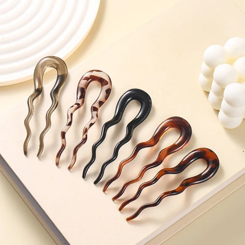 U-förmige Haargabel, modische Schildpatt-Acetat-Acryl-Haarnadel, geometrische Kopfbedeckung, Haarstäbchen für Damen und Mädchen, Haarschmuck