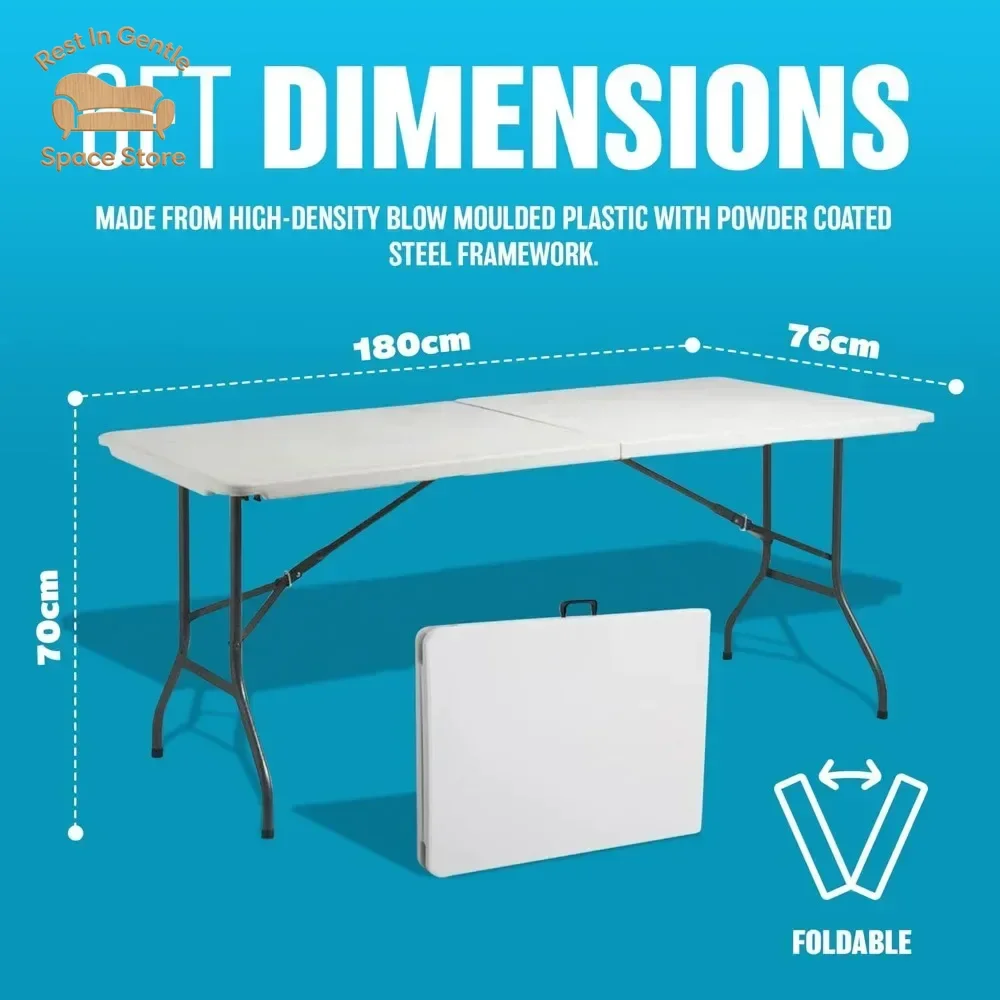 6ft Heavy Duty Folding Table - Extra Strength Portable Dining Tables with Feet | Catering,  Camping,  Picnic,  Bbq,  Patio