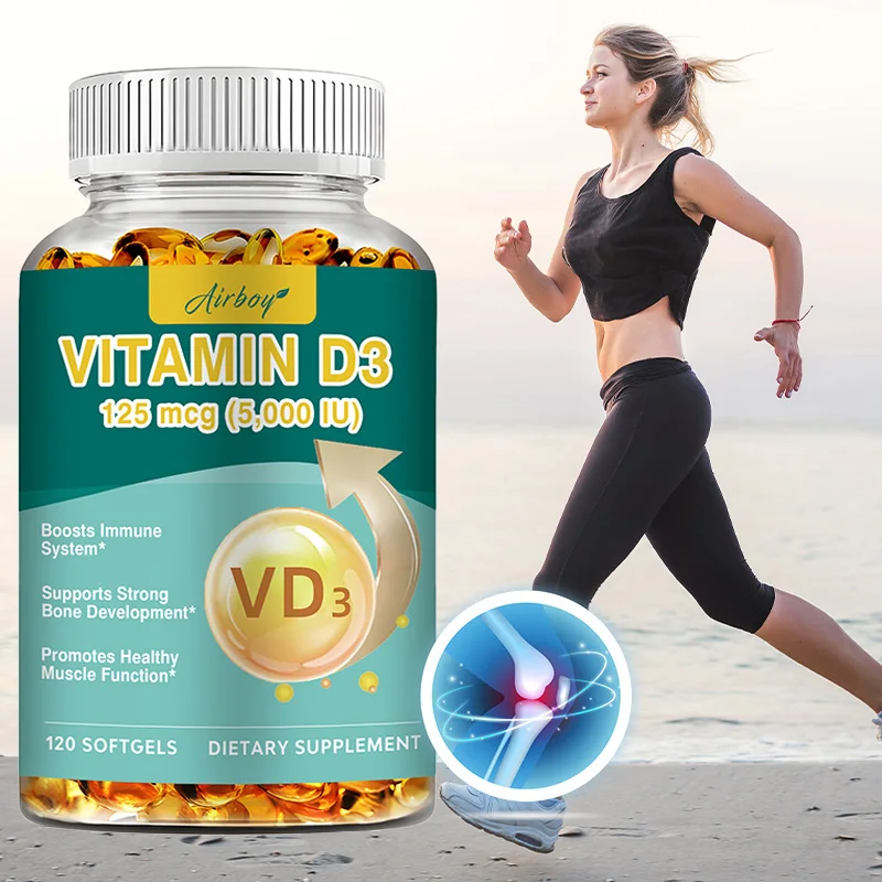 

Капсулы витамина D3 — для здоровья костей, способствуют впитыванию кальциям, повышают иммунитет и повышает уровень энергии, без ГМО