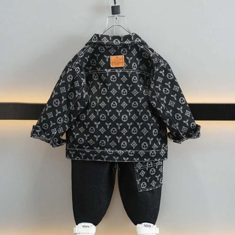 2025 소년 겉옷 바지 아동 세트 투피스 세트 청바지 봄과 가을 스포츠 세트 아동 의류