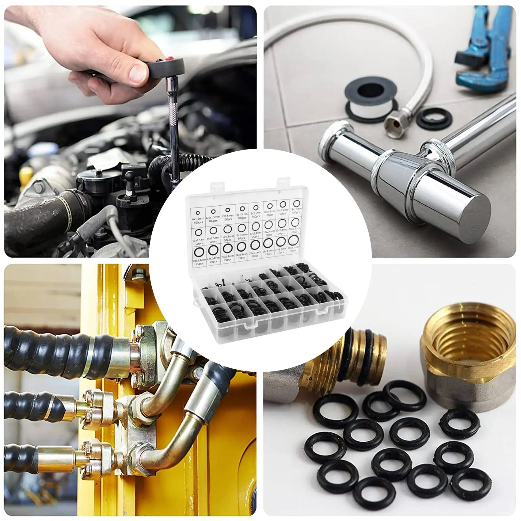 

H-W 1200 шт. Комплект уплотнительных колец, ассортимент уплотнительных колец из нитриловой резины 24 размера для сантехники, устойчивых к маслу, нагрева и высокому давлению