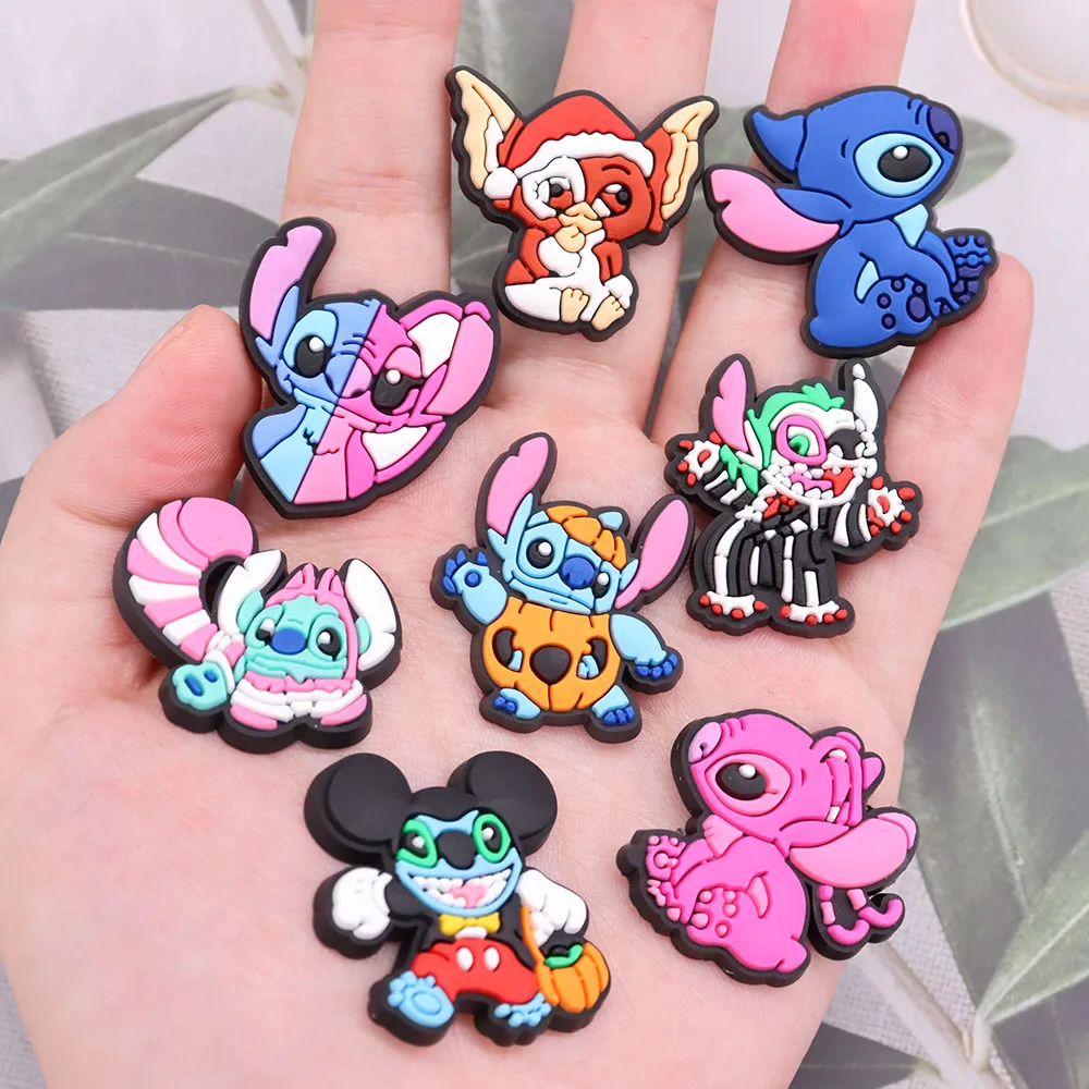 1-16Pcs Stitch Angel Free Hugs Children Shoe Charms Buckle Clog PVC Cartoon Designer Decoration Fit Wristbandcute