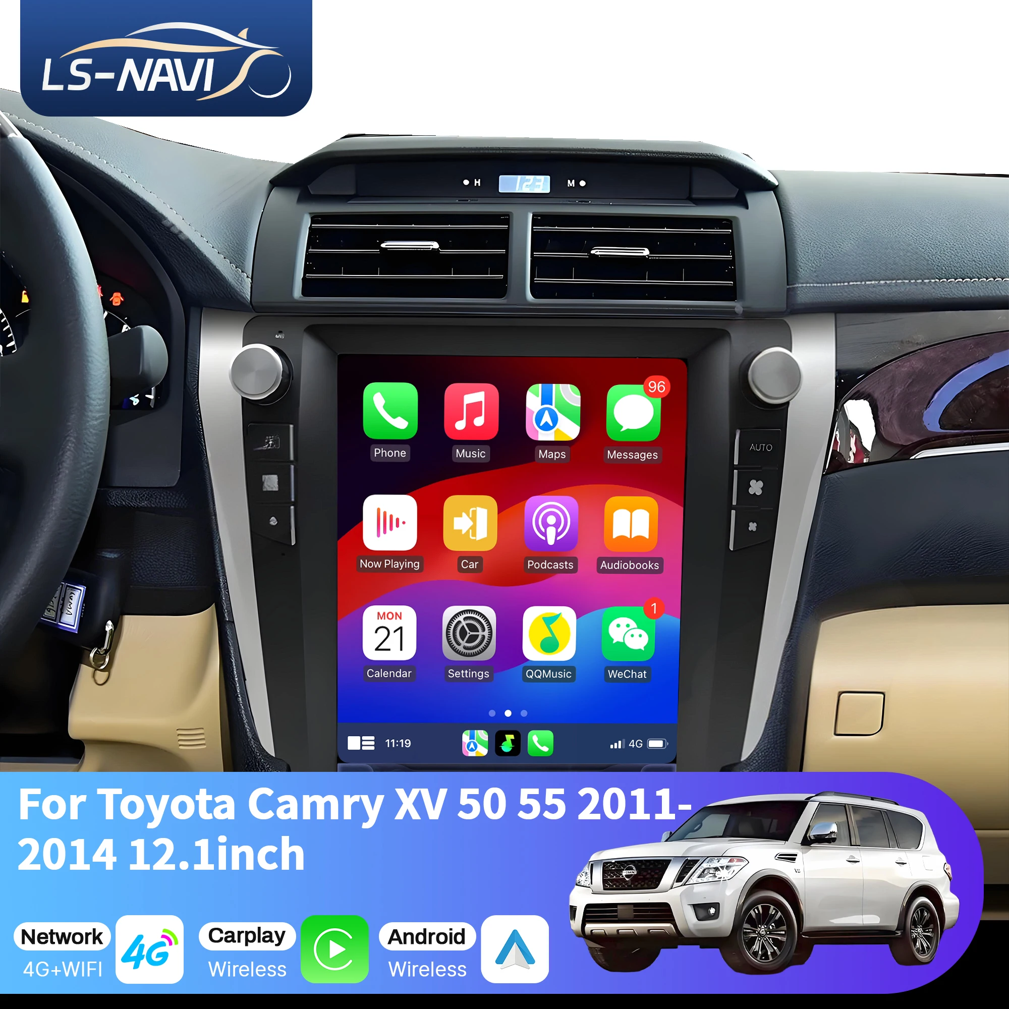 

12.1 inch Car Radio For Toyota Camry XV 50 55 2011-2014 Android 14 4G Head Unit Wireless Bluetooth CarPlay Touch Screen Stereo