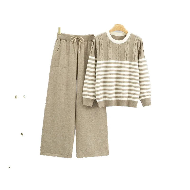 Women Two Piece Set Muslim Knitted Pullover Sweater Wide Leg Pant Casual Knit Outfits Suits Musulman Ensemble Autumn Winter