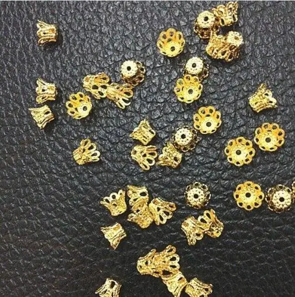 100pc gold color 4.7mm hight hollow crafted bead caps findings G2149