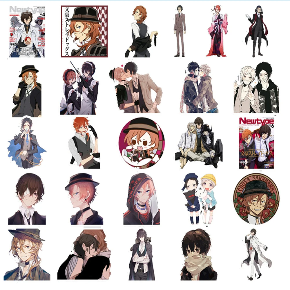 10/30/50 buah Anime Bungou Stray Dogs grafiti stiker keren oambung Dazai stiker untuk anak DIY koper buku tempel kartun stiker mainan