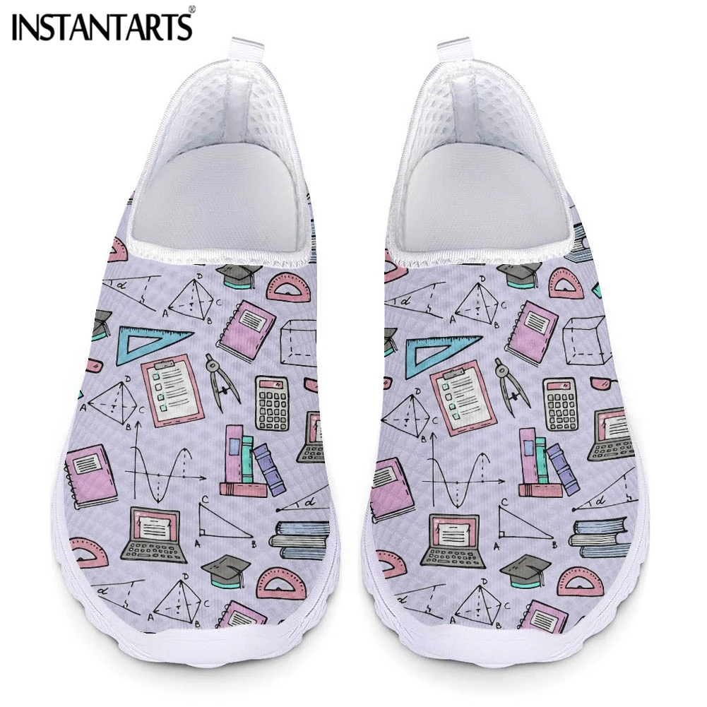 Summer Casual Breathable Slip-on Flat Shoes Math Science Formula Printed Women Mesh Sneakers Light Lazy Loafers