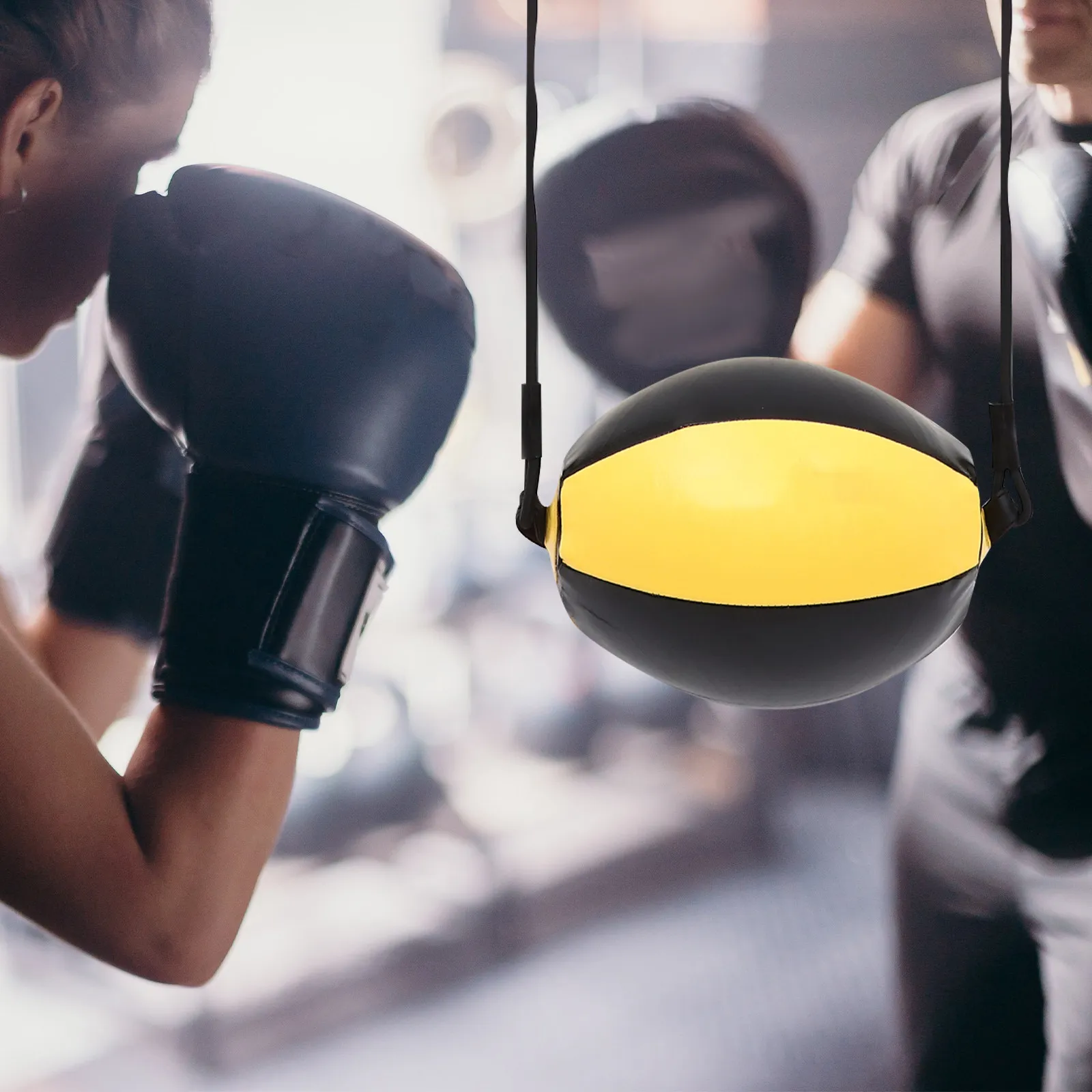 Double-End Speed Ball Portable Boxing Bag Black Yellow Punching Training Adjustable Elastic Rope Workout Agility Reaction