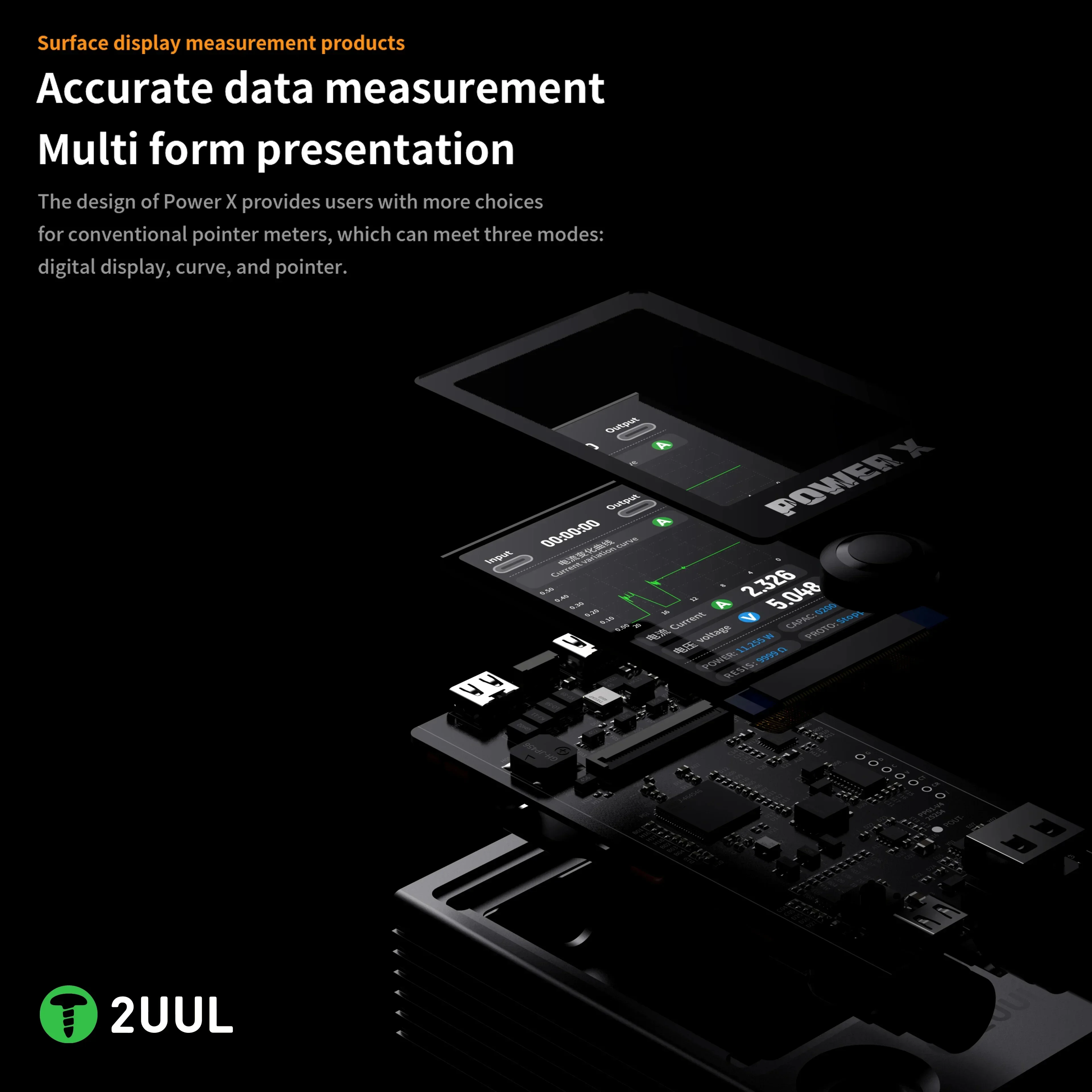 2UUL New PW11 Power X High Refresh Screen Ampere-Voltage Meter Digital Display Multi Mode Operation, Integrated Heat Dissipation