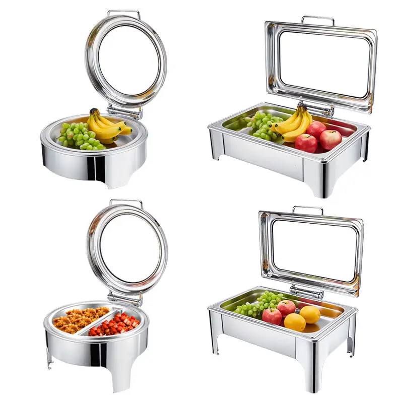 

Wholesale Chaffing Dishes 9L Stainless Steel Gold Rectangle Hydraulic Oblong Chafing Dish Buffet Set Luxury Hotel Food Warmer