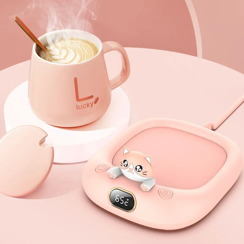 

Cat Shape Smart Thermostatic Hot Plate MilkTea Water Heating Pad 4-Speed Mini Portable Cup Warmer Coffee Mug Heating Coaster