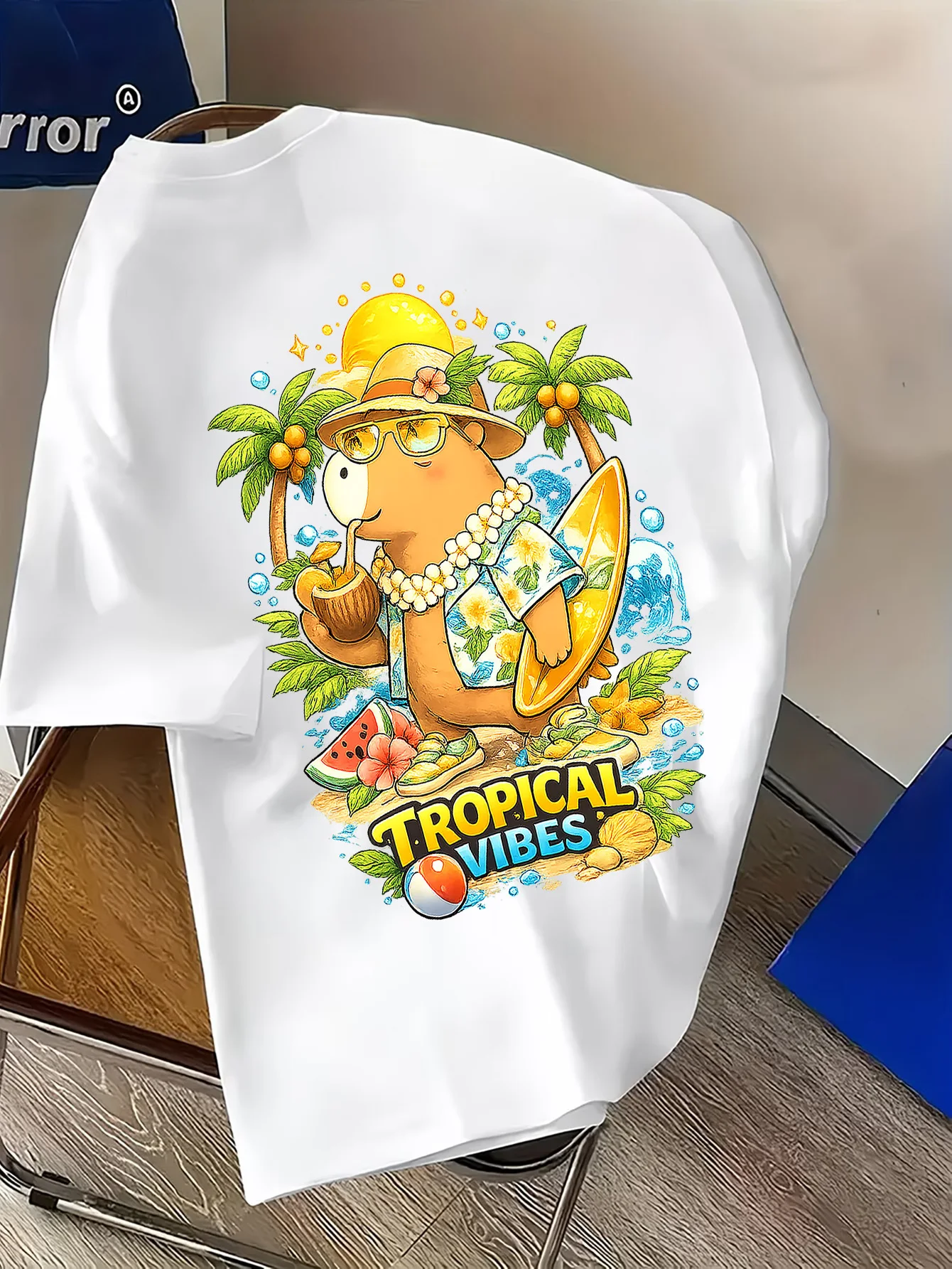 Tropical Vibes Capybara Tropical Style Print Men'S Casual T-Shirt, Versatile Fashion Short Sleeve, New Men'S Top