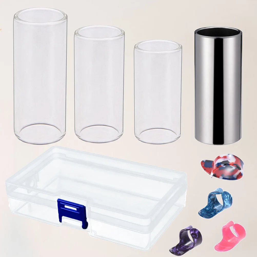 

Glass Stainless Steel Guitar Slides Finger Picks Thumb Pick Kit Storage Case Acoustic Bass Finger Picks Guitar Slides