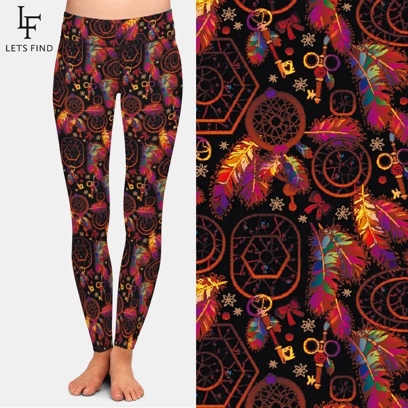 LETSFIND Fashion Women Dreamcatcher and Feather Print High Waist Leggings Comfortable and Sexy Leggings