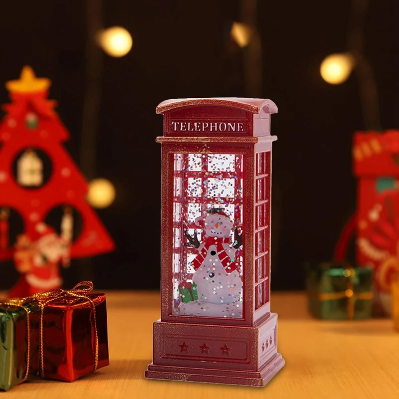 Christmas Lantern Snow Globe Lantern Christmas Water Glittering Snow Telephone Booth For Festival For Kids