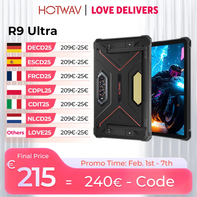 HOTWAV R9 Ultra 5G Tablet robusto 8GB 512GB 20080mAh Android 15 Pad 11 ''FHD + 2K Display 64MP Super Camping Light Tablet PC