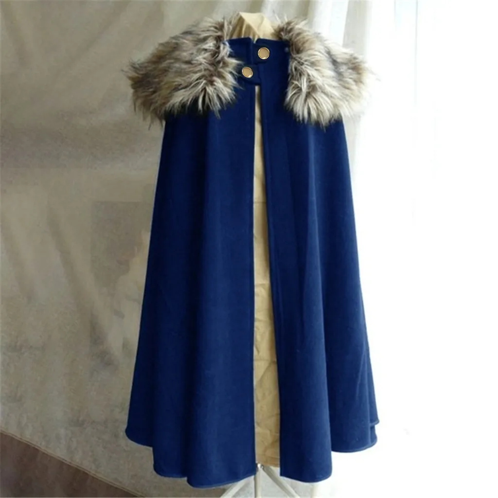 Costume di Halloween 3XL Costume medievale da uomo mantello collo di pelliccia invernale cappotto di mantello Cosplay vichingo mantello da donna