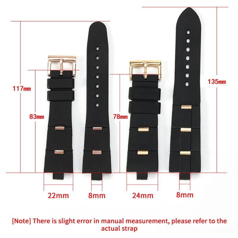 For DP42C14SVDGMT ALUMINIUM 8mm Convex Rubber Silicone Watch Strap Band 8* 22mm 8*24mm Foldable Wristband Accessory Bracelet