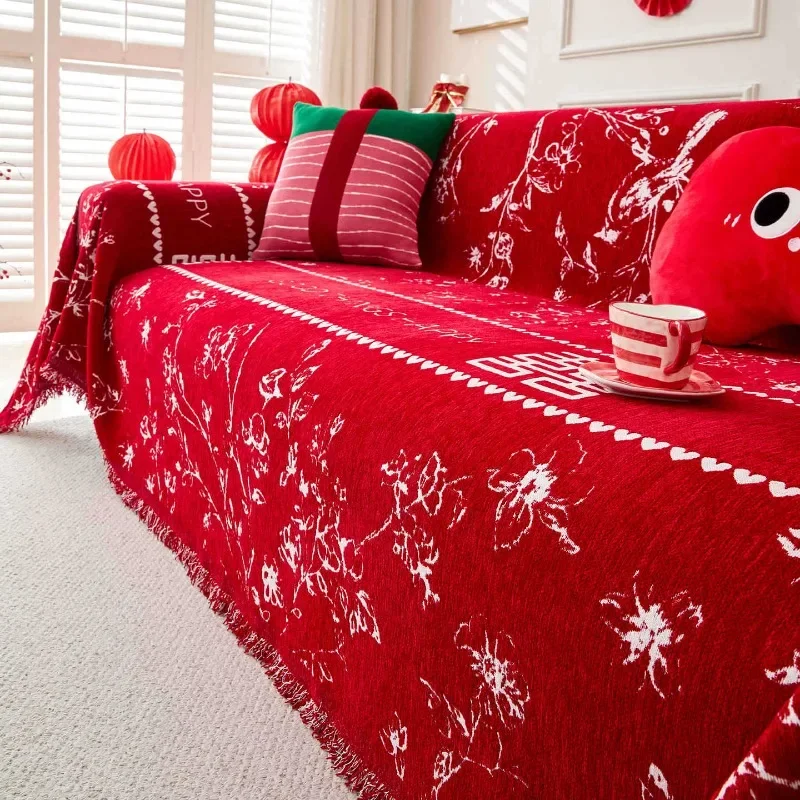1PC New Year's Wedding Red Sofa Cover All Seasons Universal Double-sided Wedding Cover Fabric Soft Fabric Home Textile Products