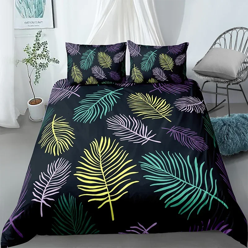 3D Palm Leaves Bedding Set Duvet Cover Pillowcases for Home Bedroom Luxury Bed  2/3pcs Bohemian Comforter