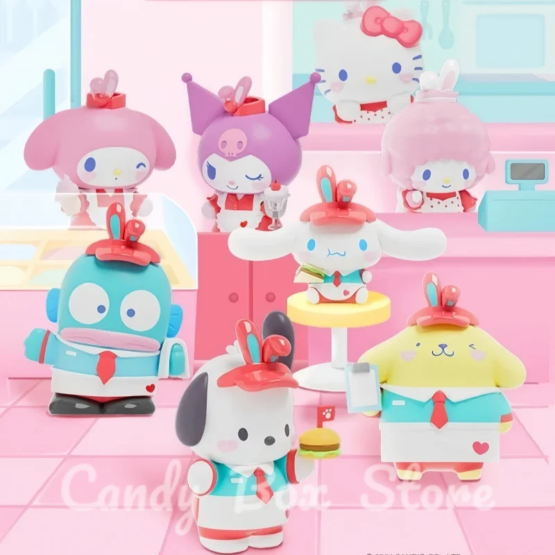 Sanrio Characters Blind Box Non-Stop Restaurant Series Cinnamoroll Ugly Fish Hangyodon Hellokitty Kuromi Mini Anime Figures Toy