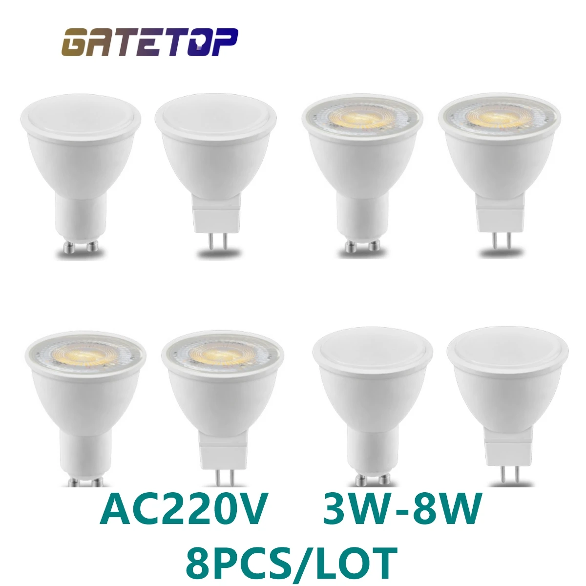 

8PCS MR16 GU5.3 LED Spotlight GU10 3W -8W AC220V Led Bulb Beam Angle 38 120 Degree for home indoor Light Bulb for Table