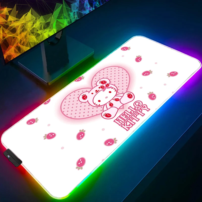 RGB Mouse Pad Hello Kitty gamer Large LED Lock Edge Keyboard NonSlip Rubber Computer Carpet Desk Mat PC Gamer Backlight MousePad