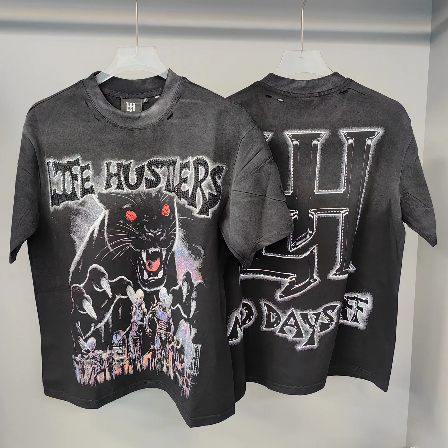 Life Hustlers Loose Spray Printed Beaded Casual Men's and Women's Loose Multi-Functional Short-Sleeved T-Shirt