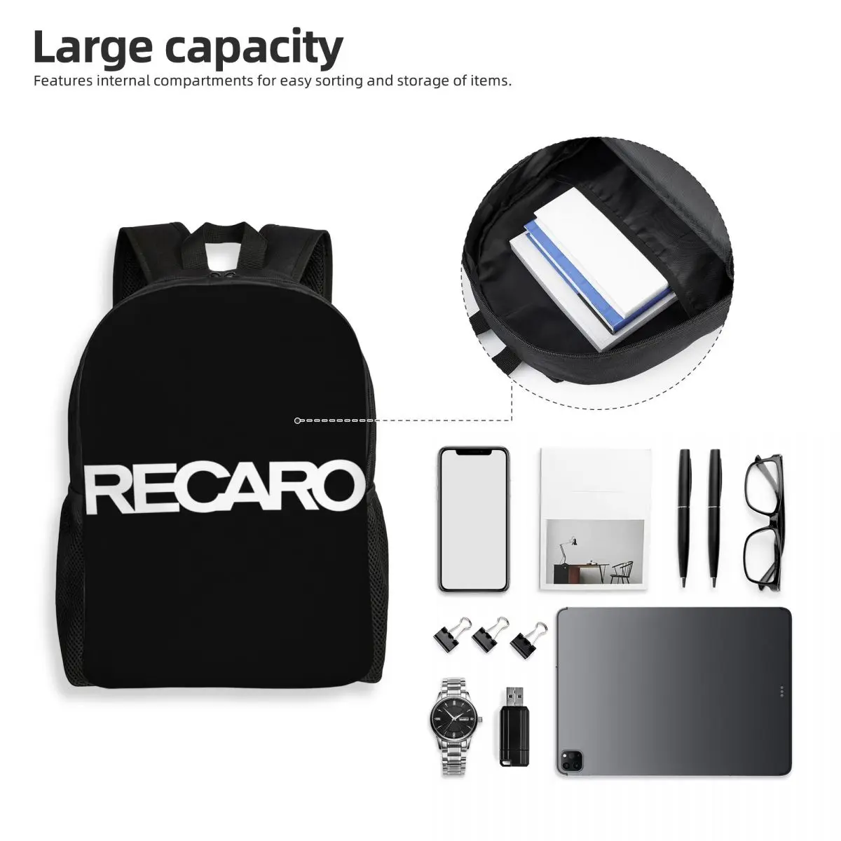 RECARO-mochila con logotipo personalizado para hombre y mujer, morral básico para la escuela y la Universidad