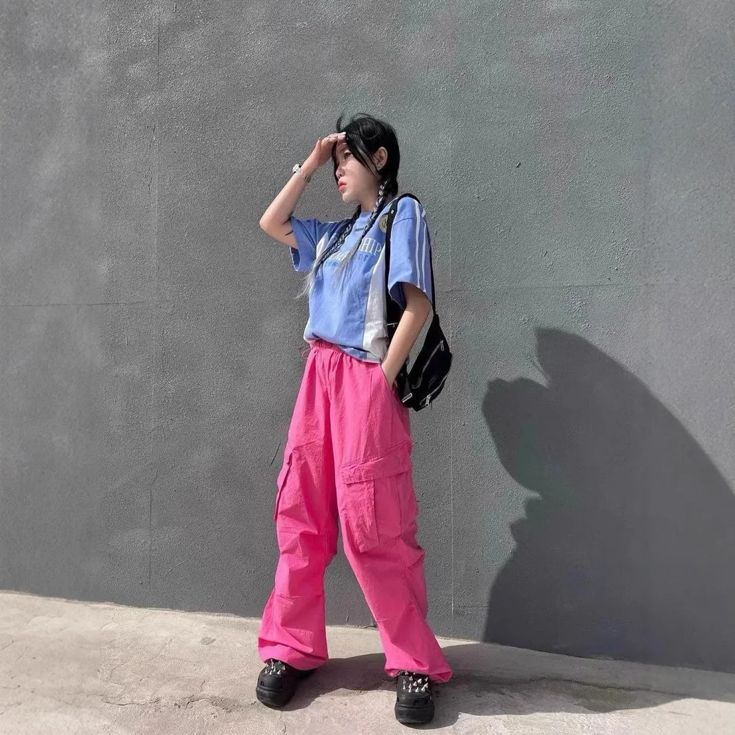 

Asif Calie Korea Sweatpants Solid Color Drawstring Casual Loose Workwear Pants