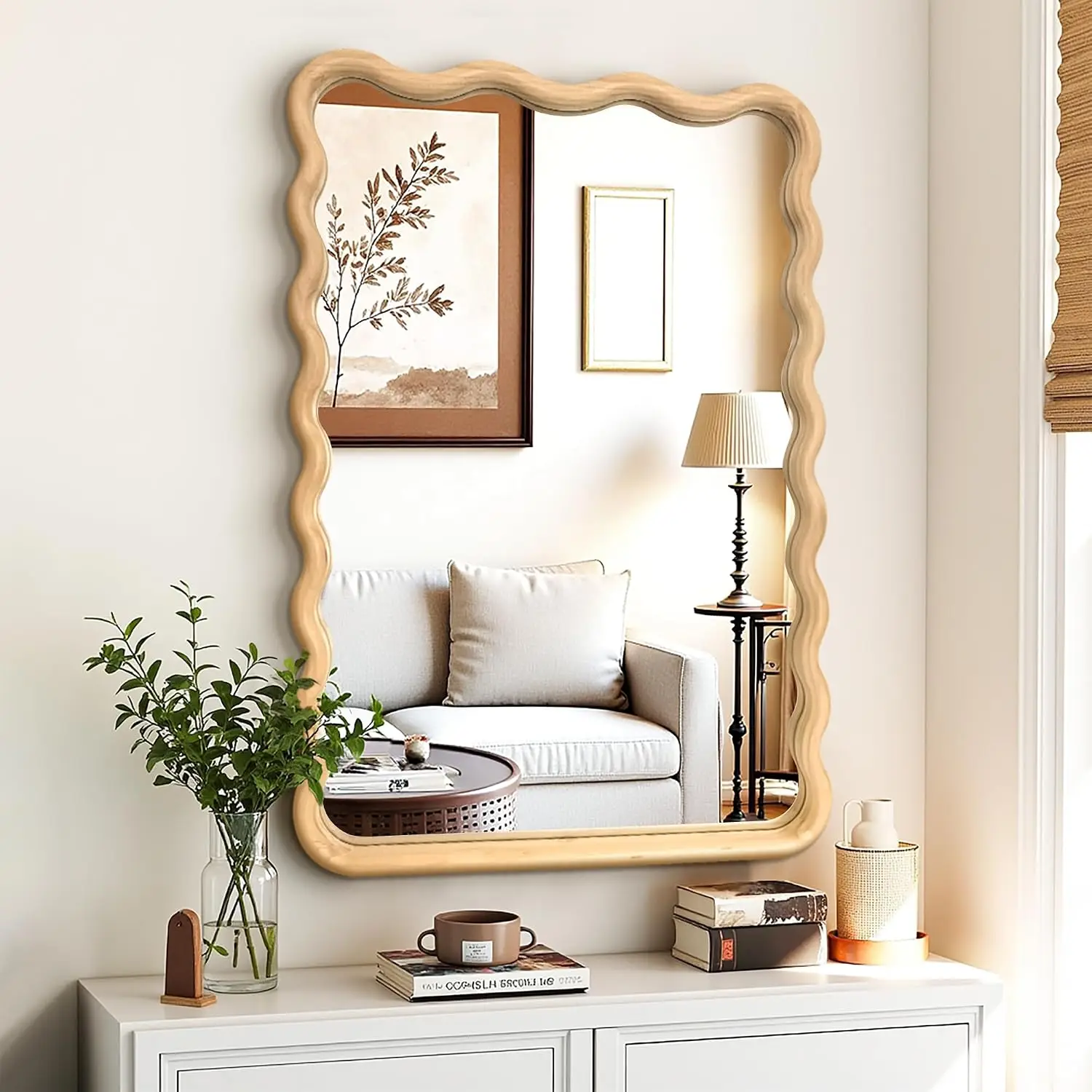 Wavy Wood Bathroom Vanity Mirror, 24