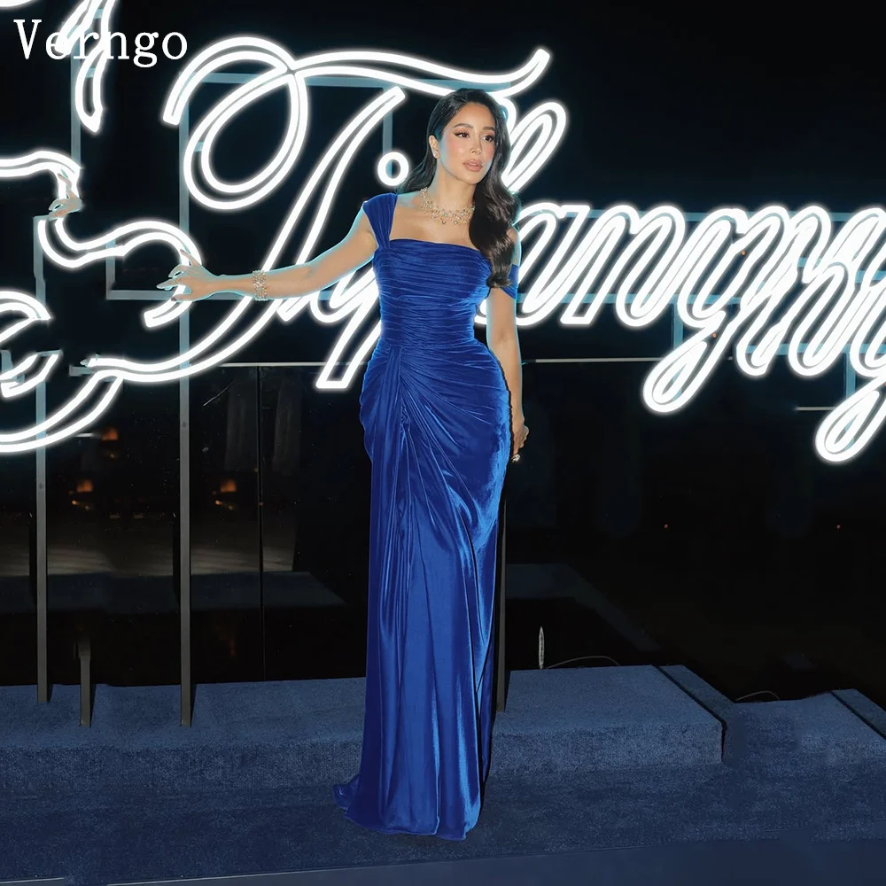 

Verngo Royal Blue Shiny Satin Evening Dress Off The Shoulder Mermaid Prom Gowns Women Modern Prom Party Dress Customized