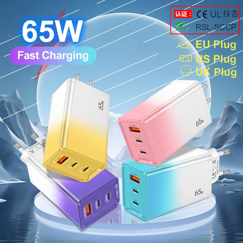 65W Fast Charger USB Type C Quick Mobile Phone Charger 3 Ports Charger Adapter For iPhone 16 Pro Samsung EU/US/UK Plug 2025