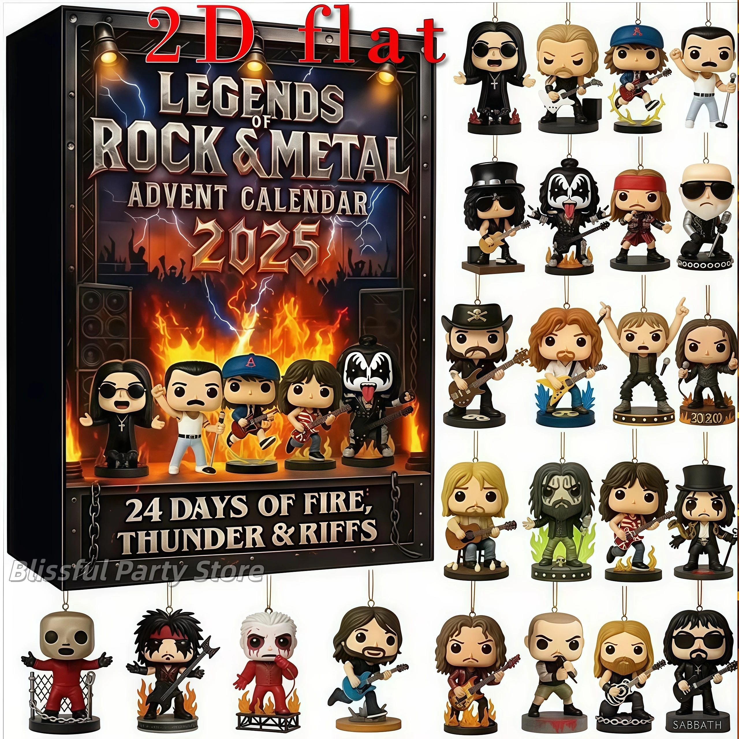 هدية تقويم القدوم من Rock and Metal مجموعة شخصيات الموسيقى المميزة من الأكريليك المسطح ثنائية الأبعاد مناسبة لهدايا عشاق الصخور والمعادن