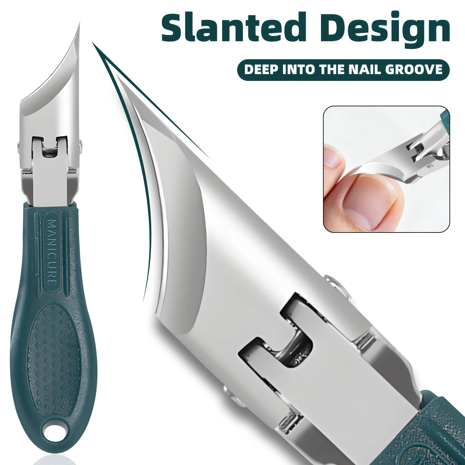 Stainless Steel Ingrown Toenail Clippers Set Sharp Oblique Point Tip Pedicure Cutter with Nail File for Thick Hard Nails