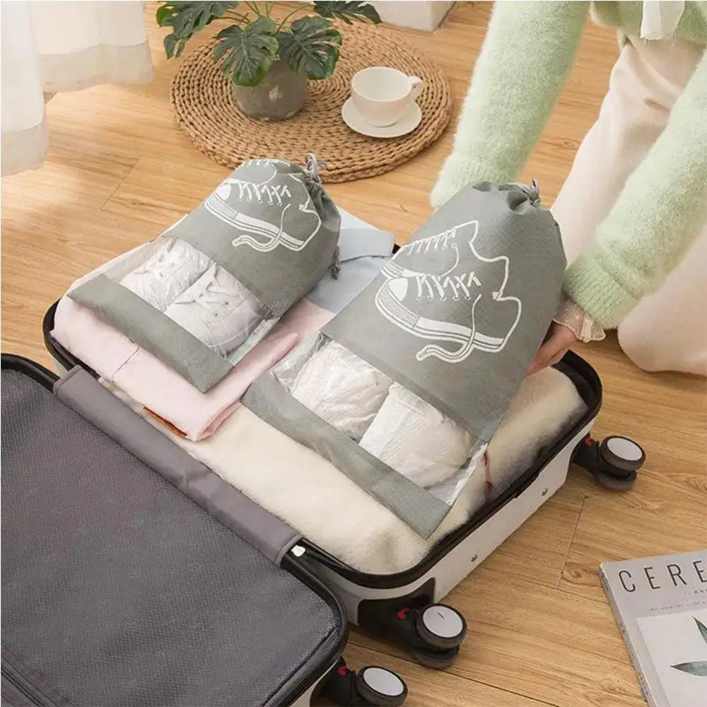 Travel Shoe Storage Bag Non-woven Dust-proof Dirt-resistant Shoe Covers Classify Beam Mouth Translucent Household Merchandises