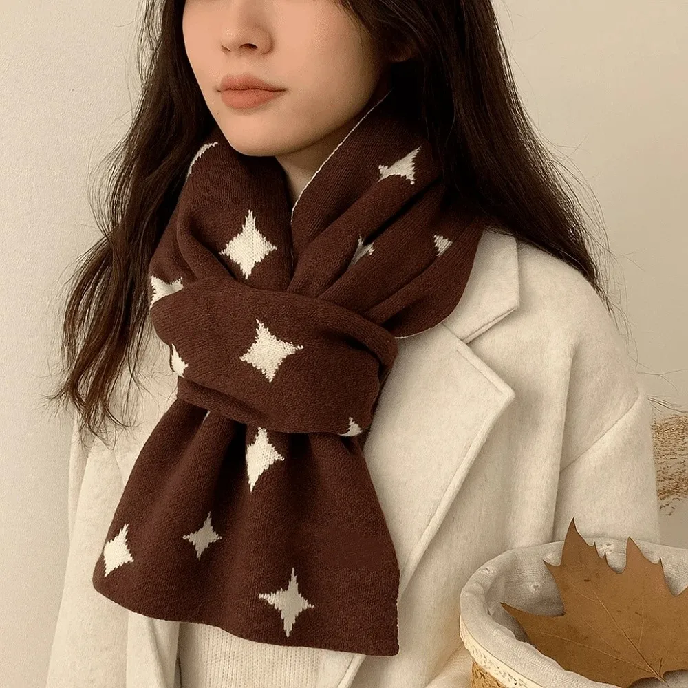

Fashion Korean Style Star Pattern Neckerchief Soft Double Side Women Winter Scarf Neck Warmer Cashmere Knitted Shawl Daily