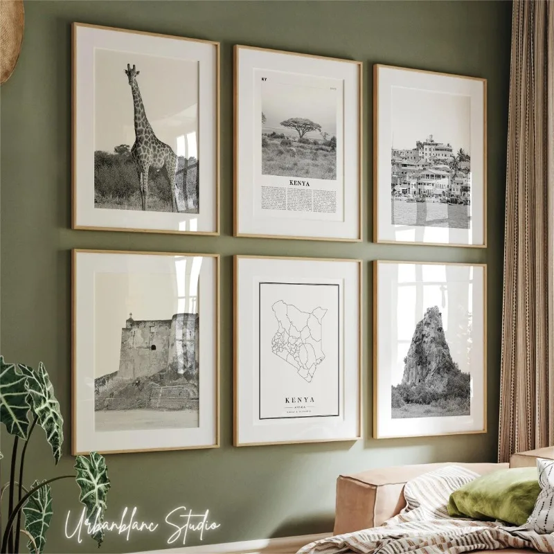 Black and White Kenya Nairobi Park Fort Jesus Landscape Poster and Prints Canvas Printing Wall Art Picture for Living Room Decor
