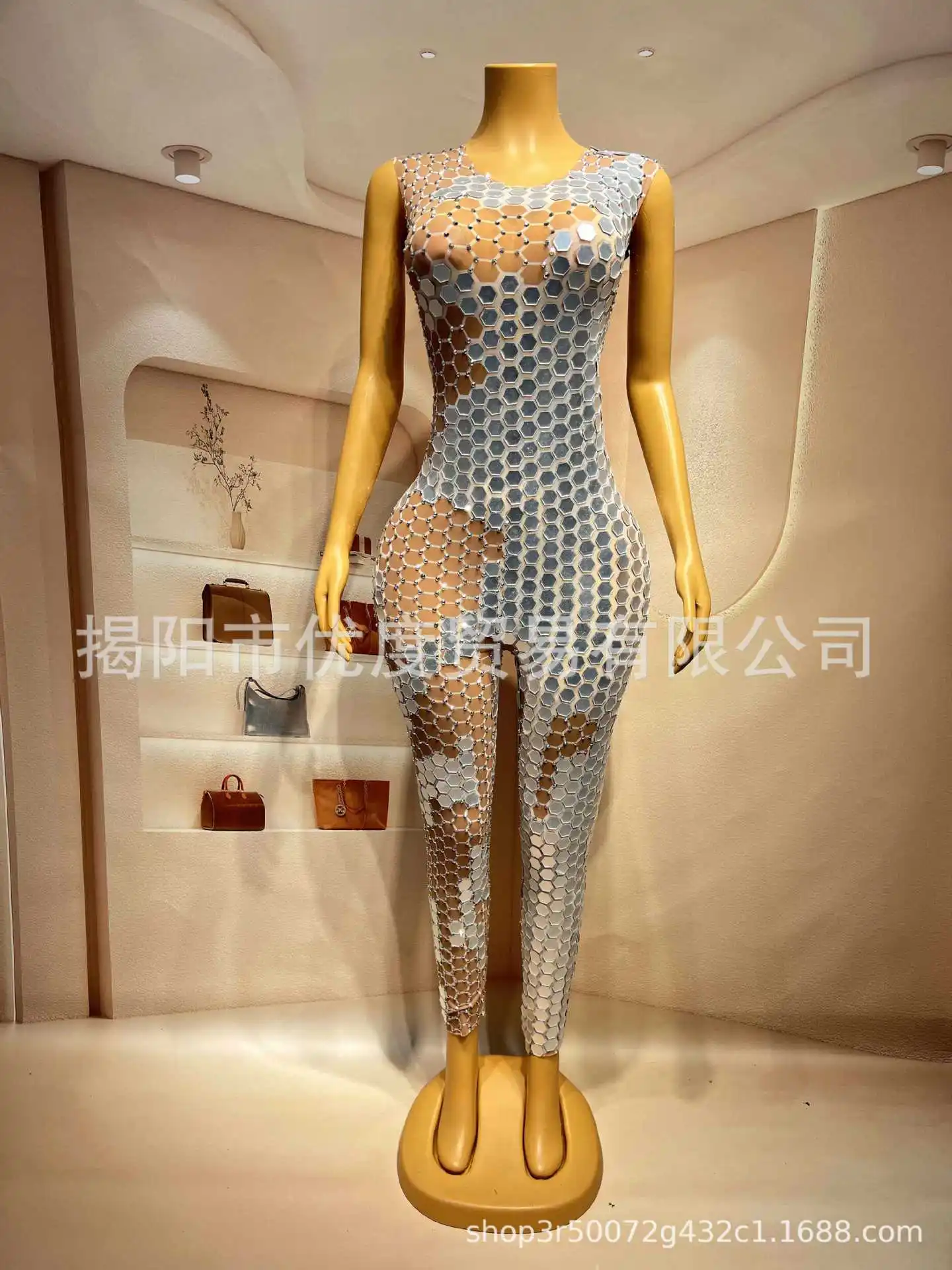 منظور غير منتظم شبكة ضئيلة المغنية ليلة الاستقبال حفلة بذلة أداء السراويل الفضية Abito حفل أنيق فاخر