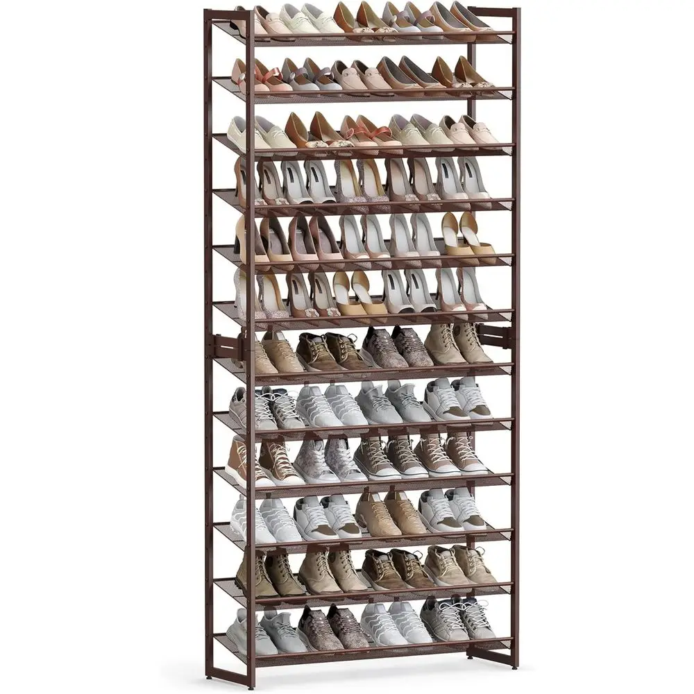 

Shoe Rack, 12-Tier Shoe Organizer, Metal Rack or Garage, Set o 2, 6-Tier Stackable Shel, with Adjustable lat or Angled Shelves,